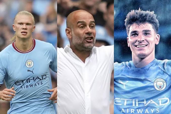 بيب جوارديولا - إيرلينج هالاند - جوليان ألفاريز - مانشستر سيتي