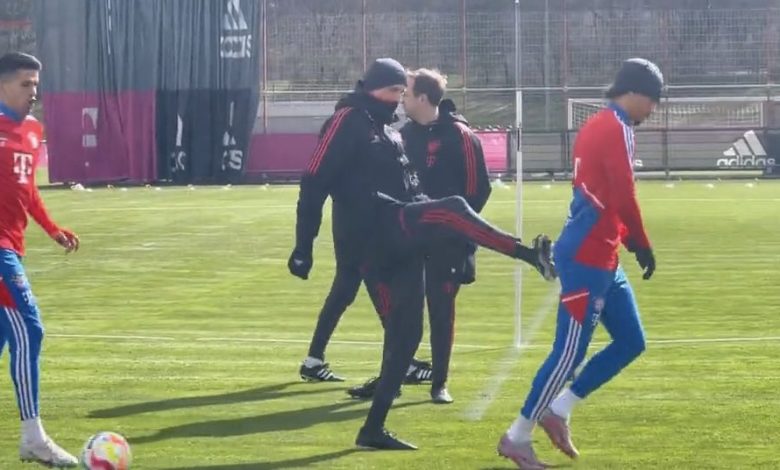 توماس توخيل يركل ليروي ساني في تدريبات بايرن ميونيخ