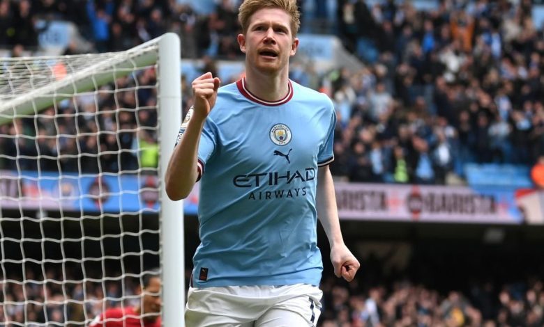 كيفين دي بروين لحظة تسجيل هدف مانشستر سيتي أمام ليفربول